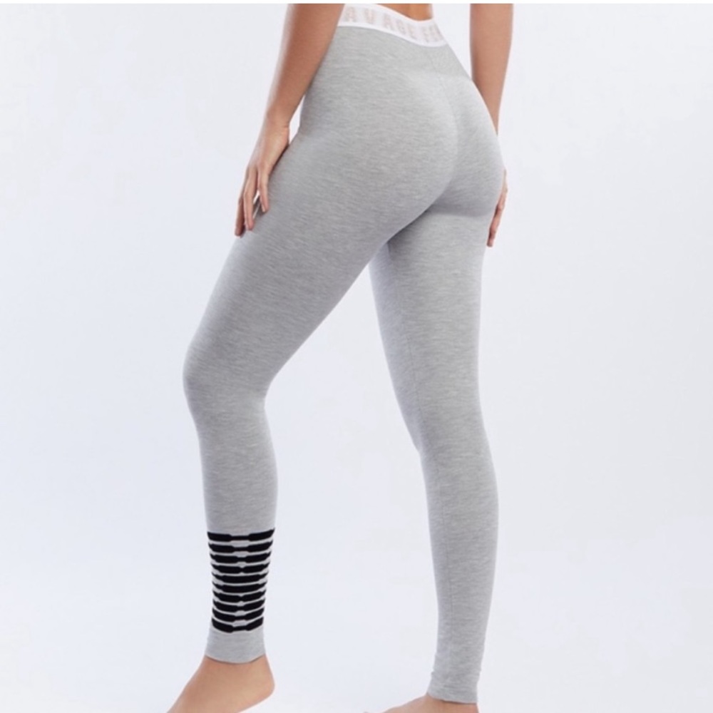 Women's Gray High-Waist Leggings with Striped Ankle